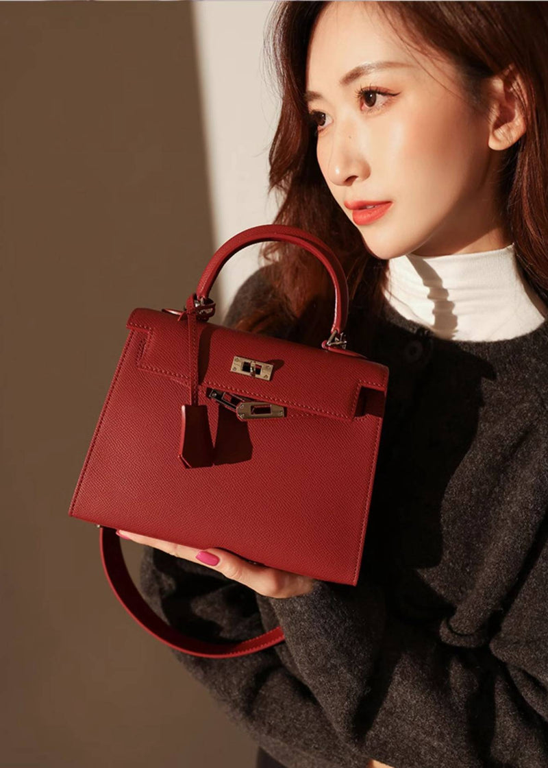 top handle bag in red