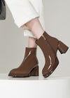 Patent Genuine Leather Side Zip Chunky Heel Booties