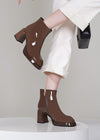 Patent Genuine Leather Side Zip Chunky Heel Booties