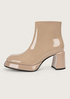 Women Patent Genuine Leather Side Zip Chunky Heel Booties 