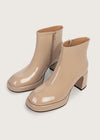 Women Patent Genuine Leather Side Zip Chunky Heel Booties