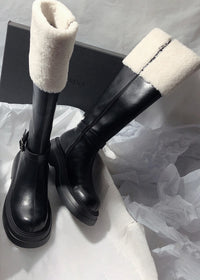 Women's Winter  Snow Genuine Shearling Lined Buckle Zip Boots Black