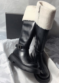 Women's Winter Genuine Shearling Lined Buckle Zip Boots Black