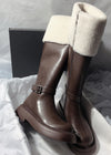 Women's Winter Genuine Shearling Lined Buckle Zip Boots Brown