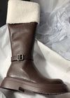 Women's Winter Genuine Shearling Lined Buckle Zip Boots Brown