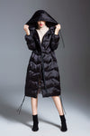 Women's Winter Glossy Hooded Drawcord Down Puffer Coat