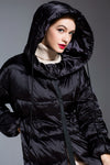 Women's Winter Glossy Hooded Drawcord Down Puffer Coat