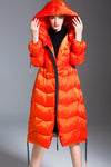 Women's Winter Glossy Hooded Drawcord Down Puffer Coat