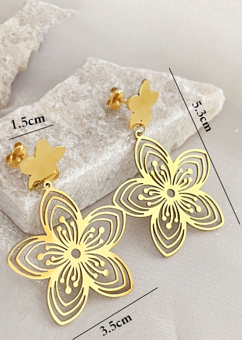 Women's Jewelry Gold Plate Stainless Steel Flower Drop Earrings