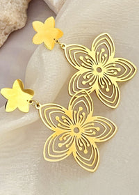 Women's Jewelry Gold Plate Stainless Steel Flower Drop Earrings