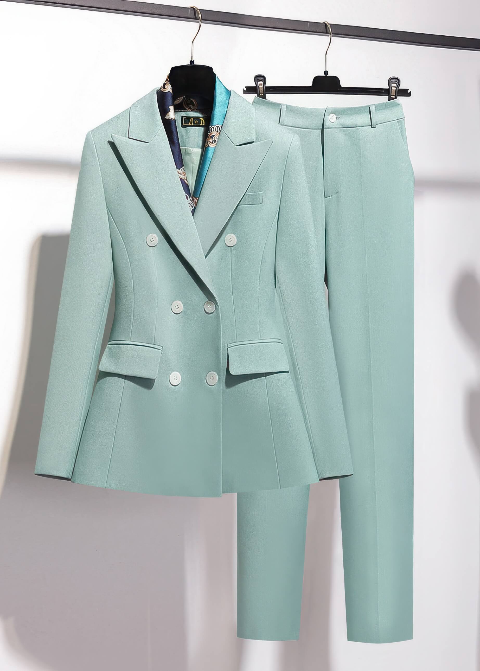 Sage Green Double-Breasted Pantsuit