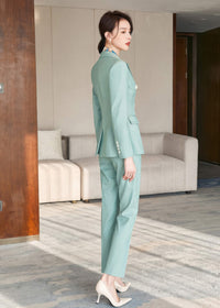 Sage Green Double-Breasted Pantsuit
