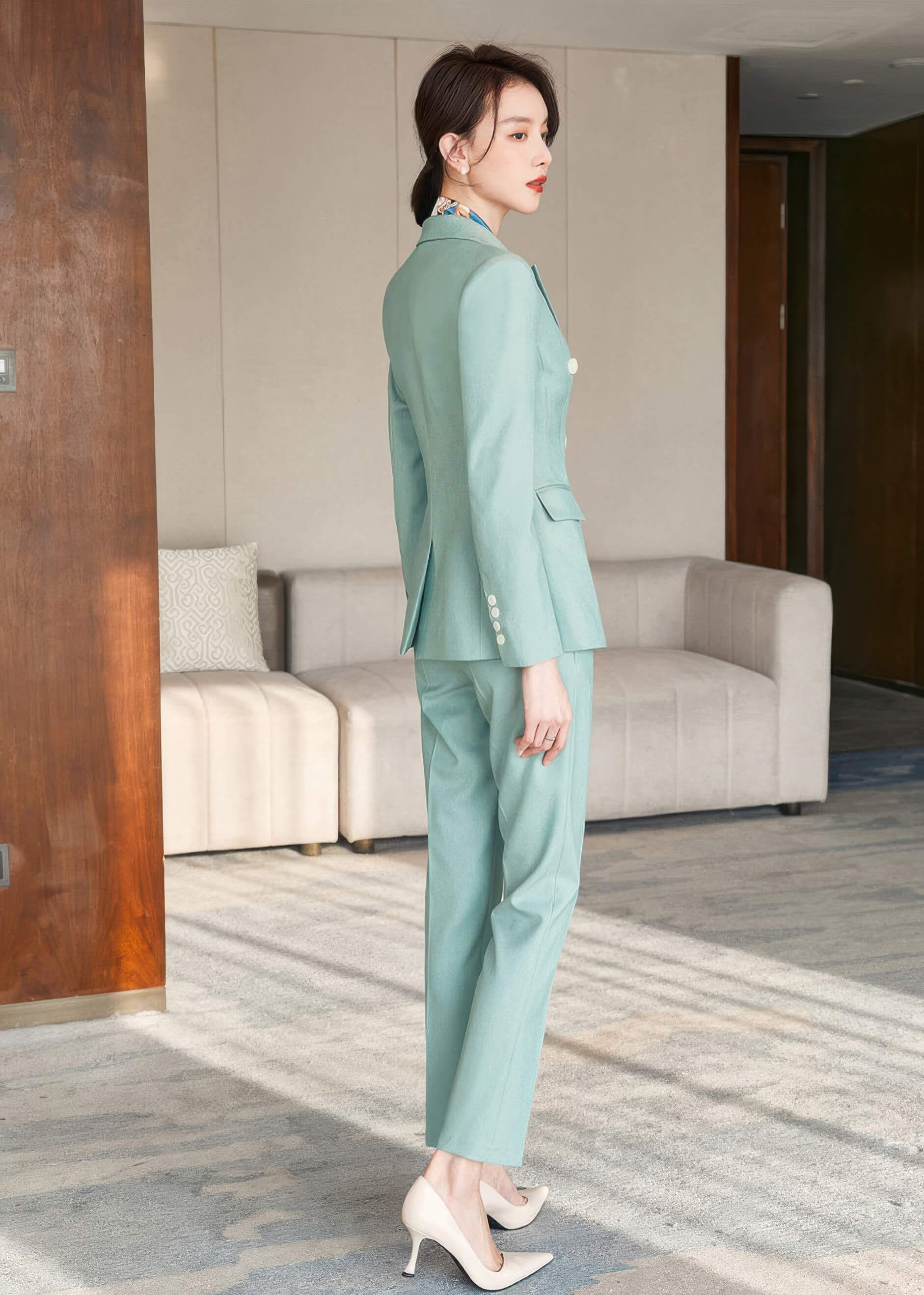Sage Green Double-Breasted Pantsuit
