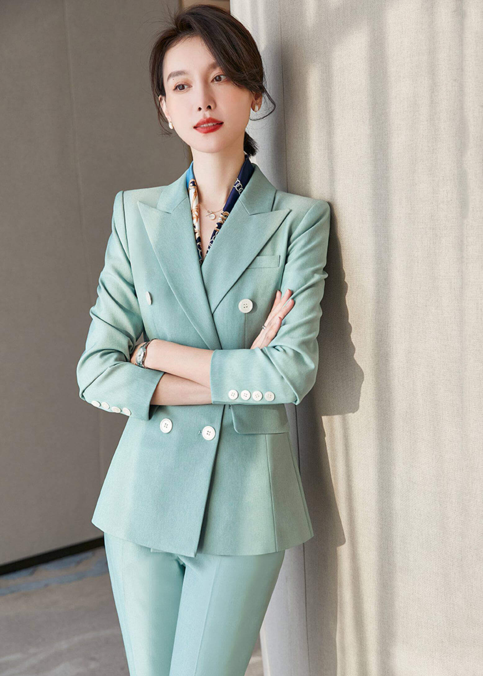 Sage Green Double-Breasted Pantsuit