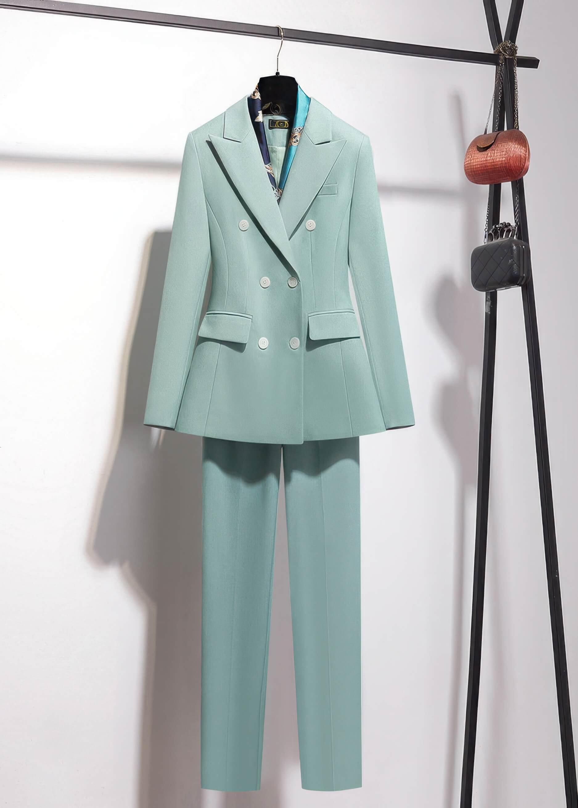Sage Green Double-Breasted Pantsuit