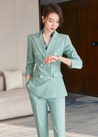 Sage Green Double-Breasted Pantsuit