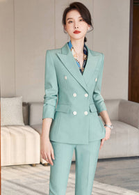 Sage Green Double-Breasted Pantsuit