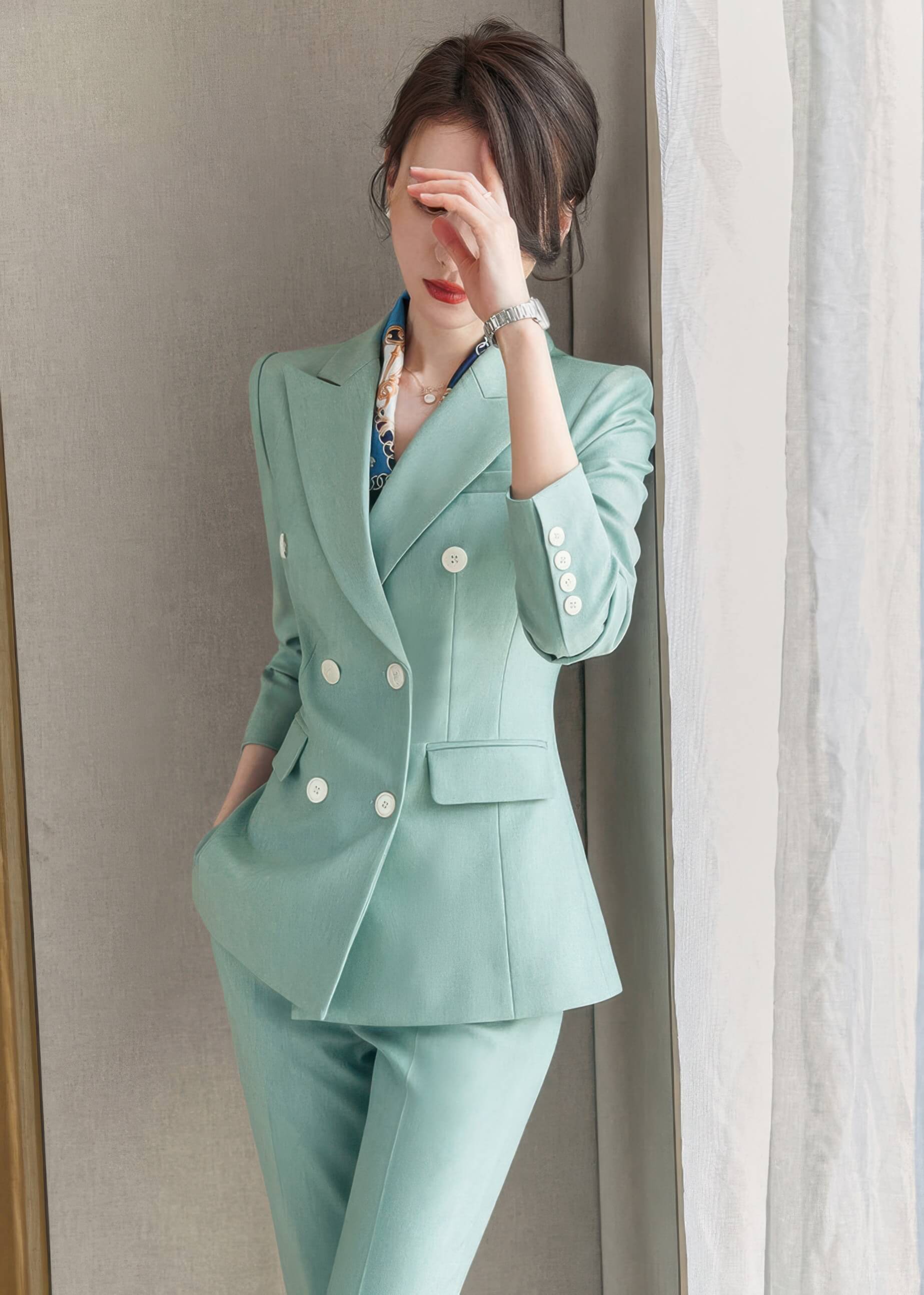 Sage Green Double-Breasted Pantsuit