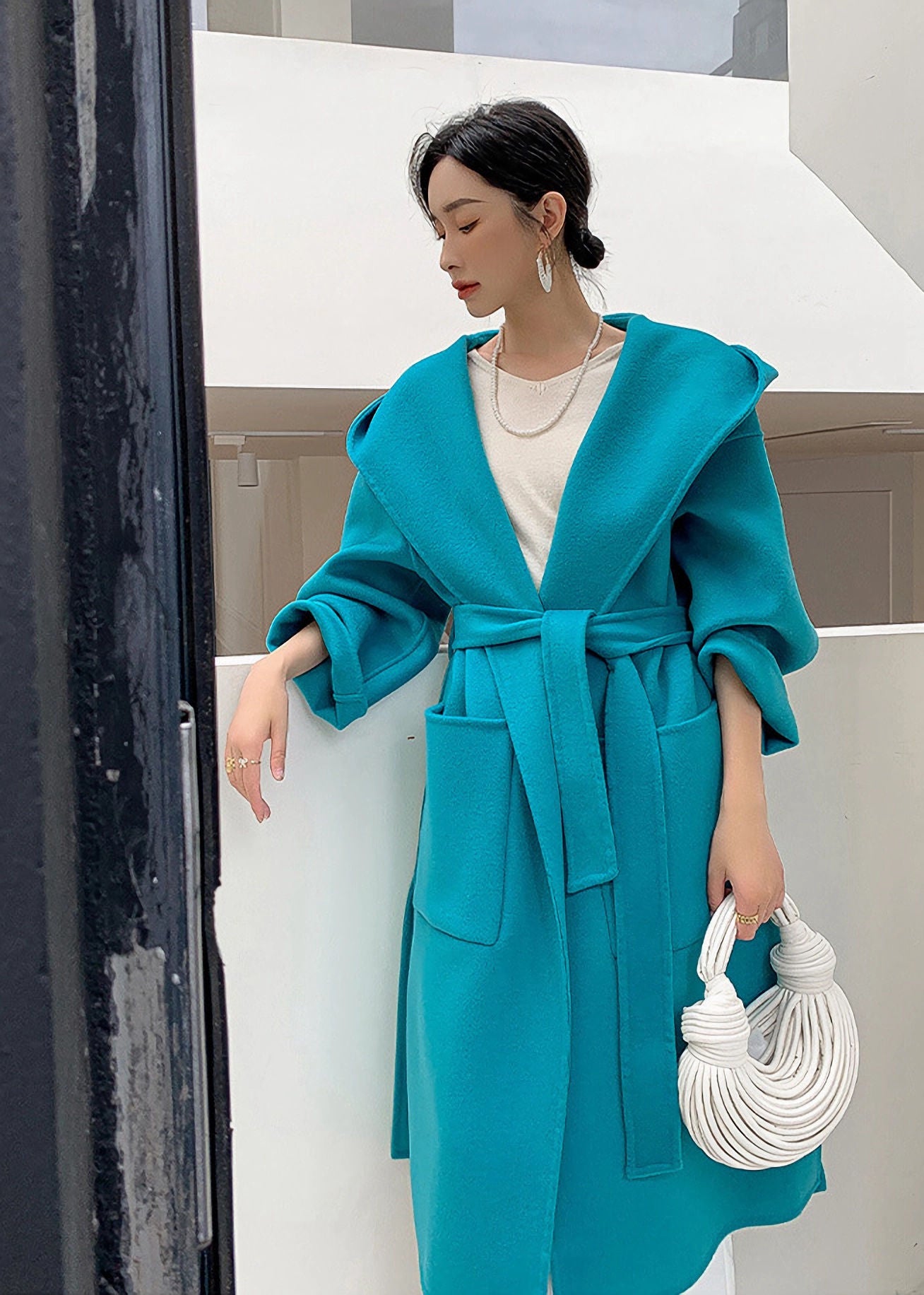 Hooded Double Face Pure Wool Belted Wrap Long Coat – Vivian Seven