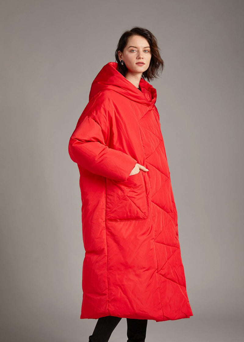 Women's Winter Relaxed Fit Storm Flap Hooded Down Puffer Parka Red