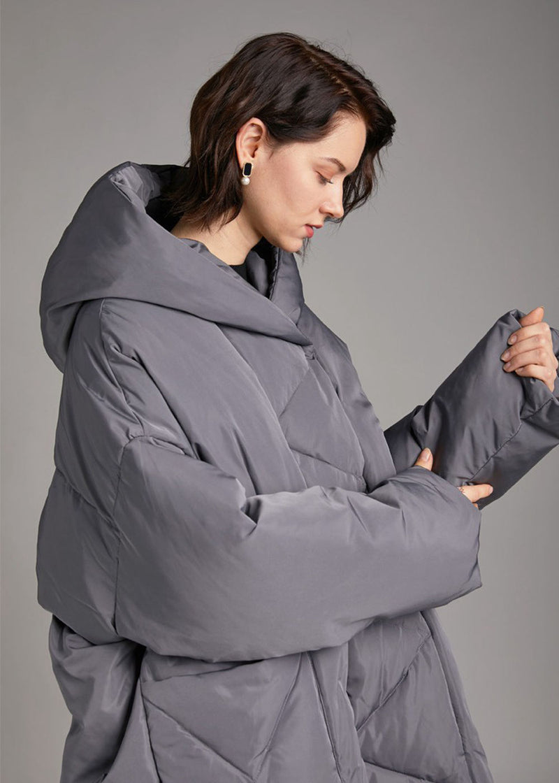 Women's Winter Relaxed Fit Storm Flap Hooded Down Puffer Parka Gray