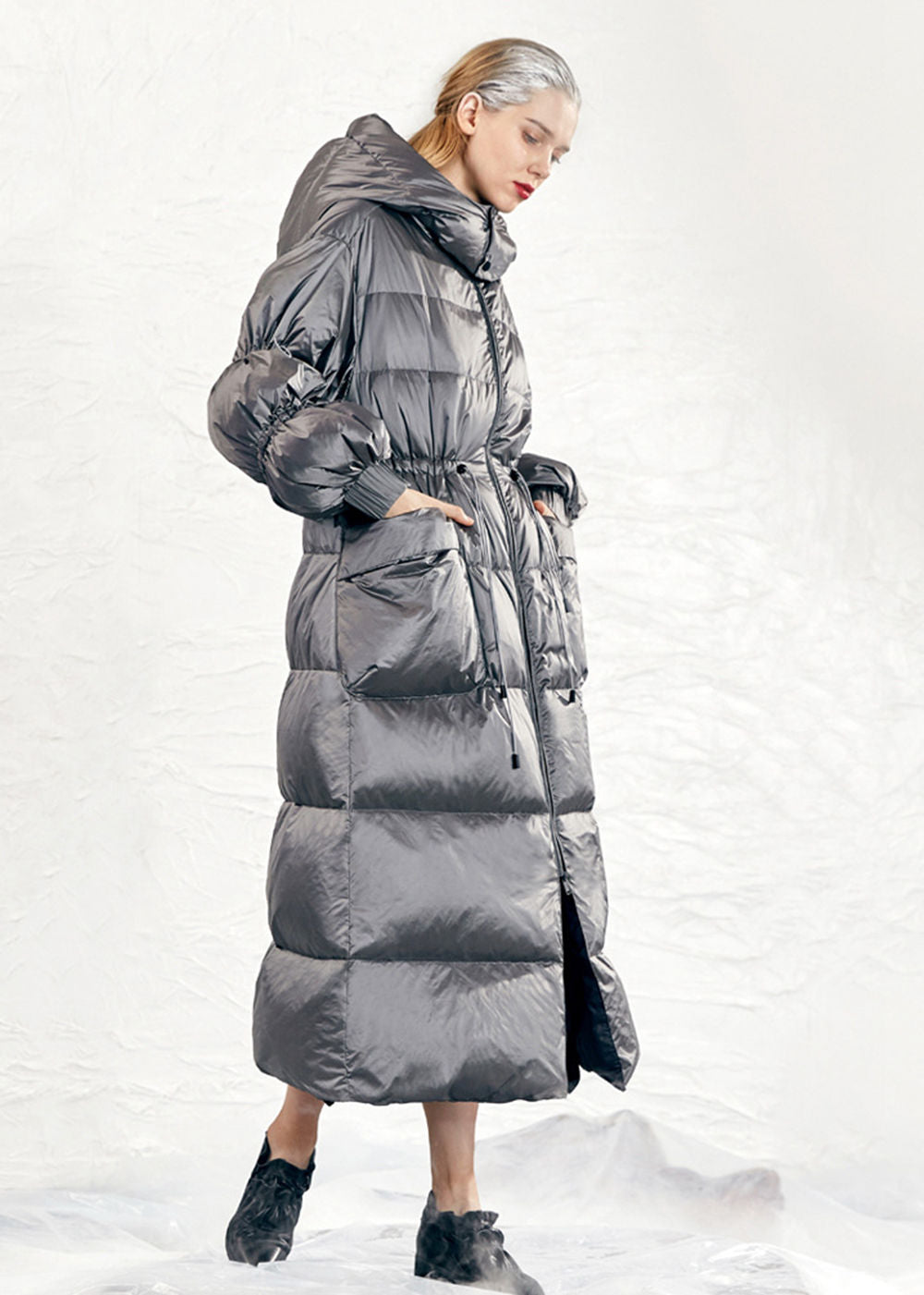 Hooded Drawstring Rommy Pocket Long Down Puffer Coat – Vivian Seven
