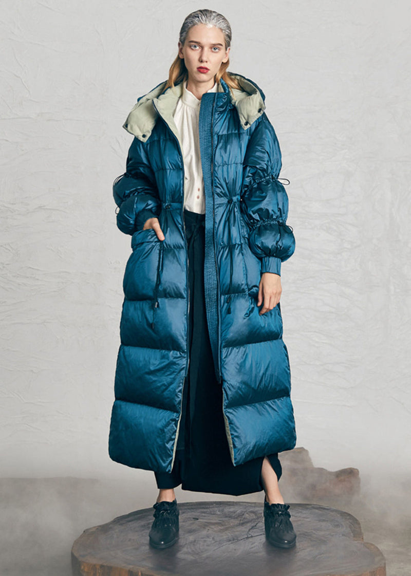 Vivian Seven Women Hooded Drawstring Rommy Pocket Long Down Puffer Coat Blue