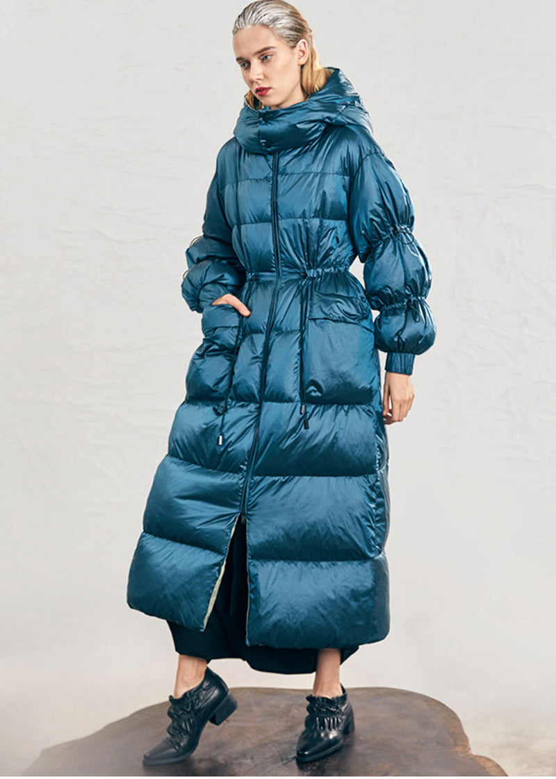 Vivian Seven Women Hooded Drawstring Rommy Pocket Long Down Puffer Coat Blue