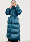 Vivian Seven Women Hooded Drawstring Rommy Pocket Long Down Puffer Coat Blue