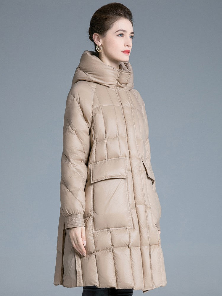 Hooded Flared Down Puffer Coat – Vivian Seven