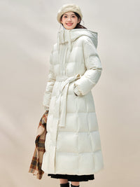 Big Hooded Collar Belted Long Down Puffer Coat