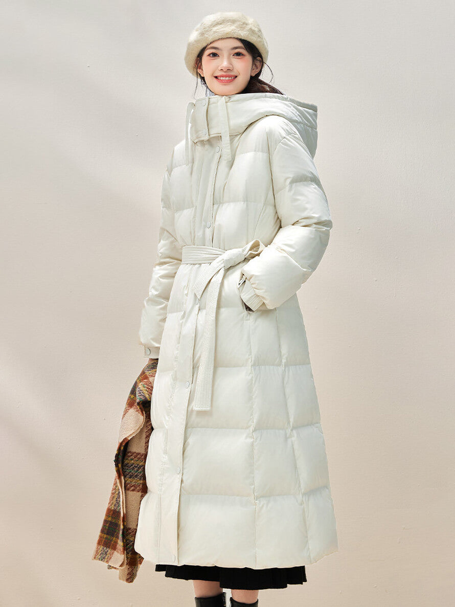 Big Hooded Collar Belted Long Down Puffer Coat