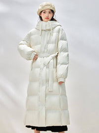 Big Hooded Collar Belted Long Down Puffer Coat