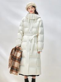 Big Hooded Collar Belted Long Down Puffer Coat