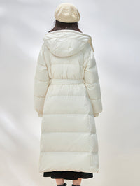 Big Hooded Collar Belted Long Down Puffer Coat