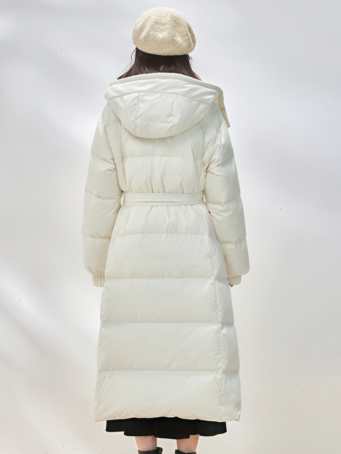Big Hooded Collar Belted Long Down Puffer Coat