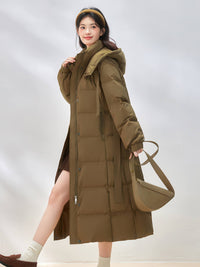 Big Hooded Collar Belted Long Down Puffer Coat