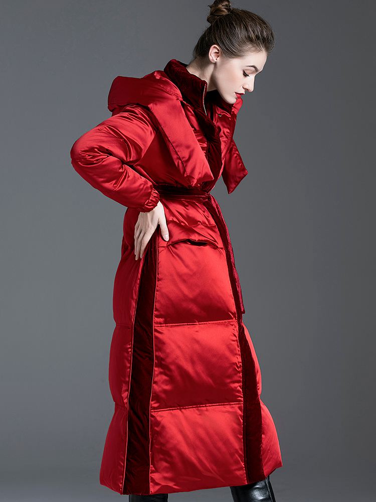 Hooded Patchwork Velvet Long Down Puffer Coat – Vivian Seven