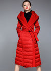 Women's Winter Hooded Patchwork Wool Blend Duck Down Belted Puffer Coat