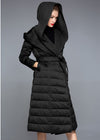 Women's Winter Hooded Patchwork Wool Blend Duck Down Belted Puffer Coat