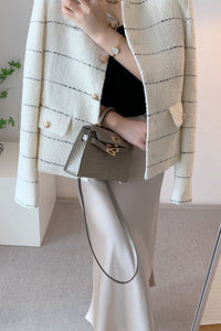 Women's Jewel Neck Single Breasted Wool Blend Tweed Short Jacket