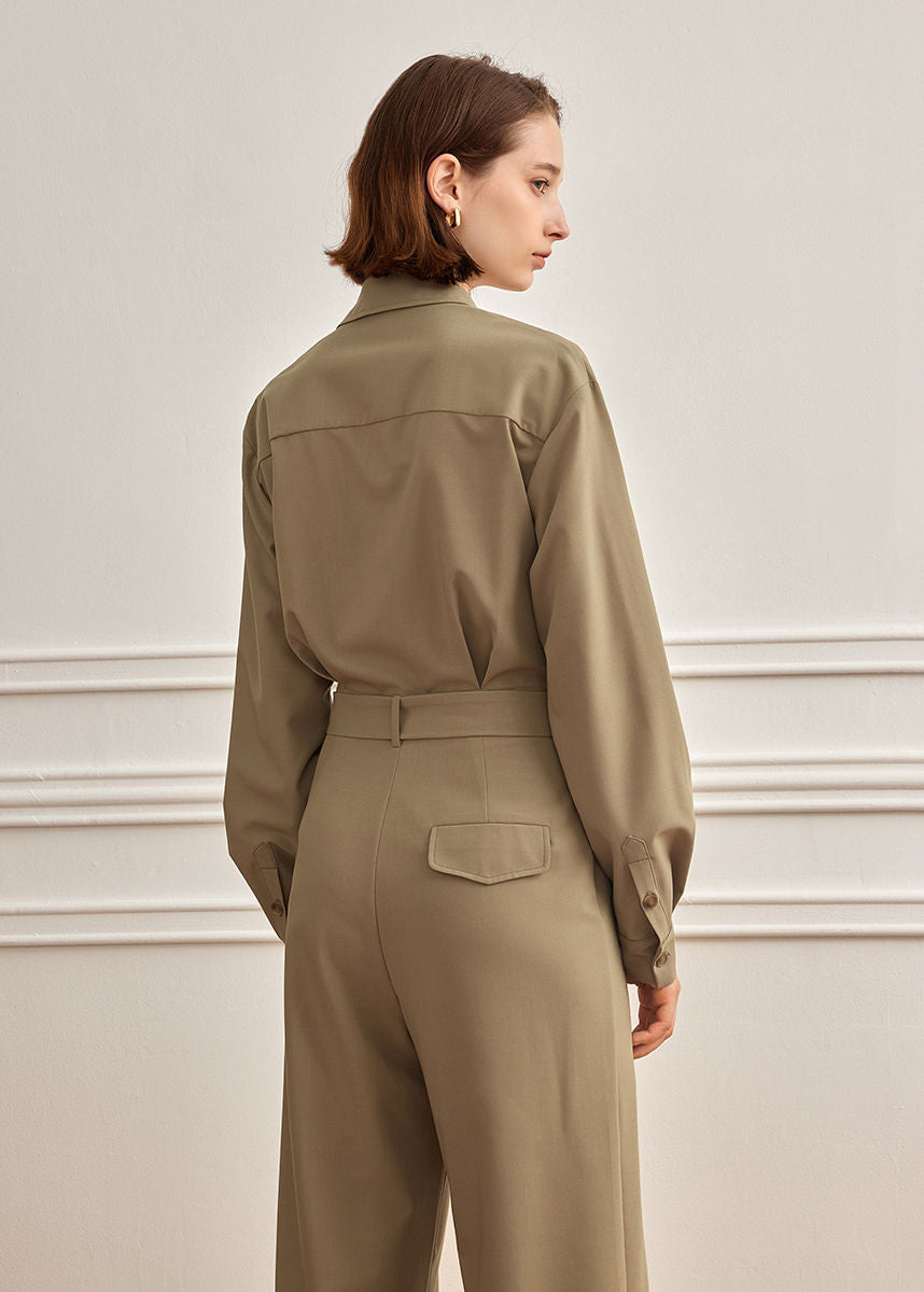 Khaki Utility Pocket Long Sleeve Jumpsuit – Vivian Seven