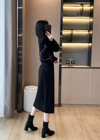 Knit Crewneck Pullover Sweater Skirt Two-Piece Set