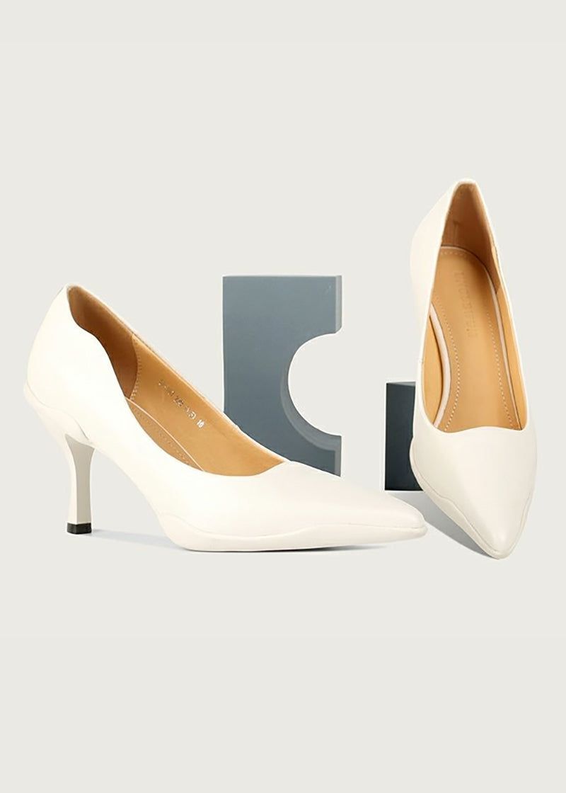 white leather pumps