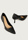 black leather pointed toe pumps