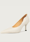 white leather pointed toe heels