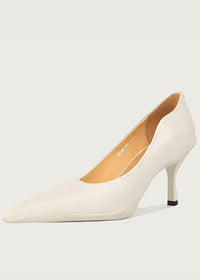 white leather pointed toe heels