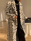 Women's Leopard Double Breasted Faux Fur Fleece Long Coat