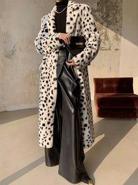 Women's Leopard Double Breasted Faux Fur Fleece Long Coat