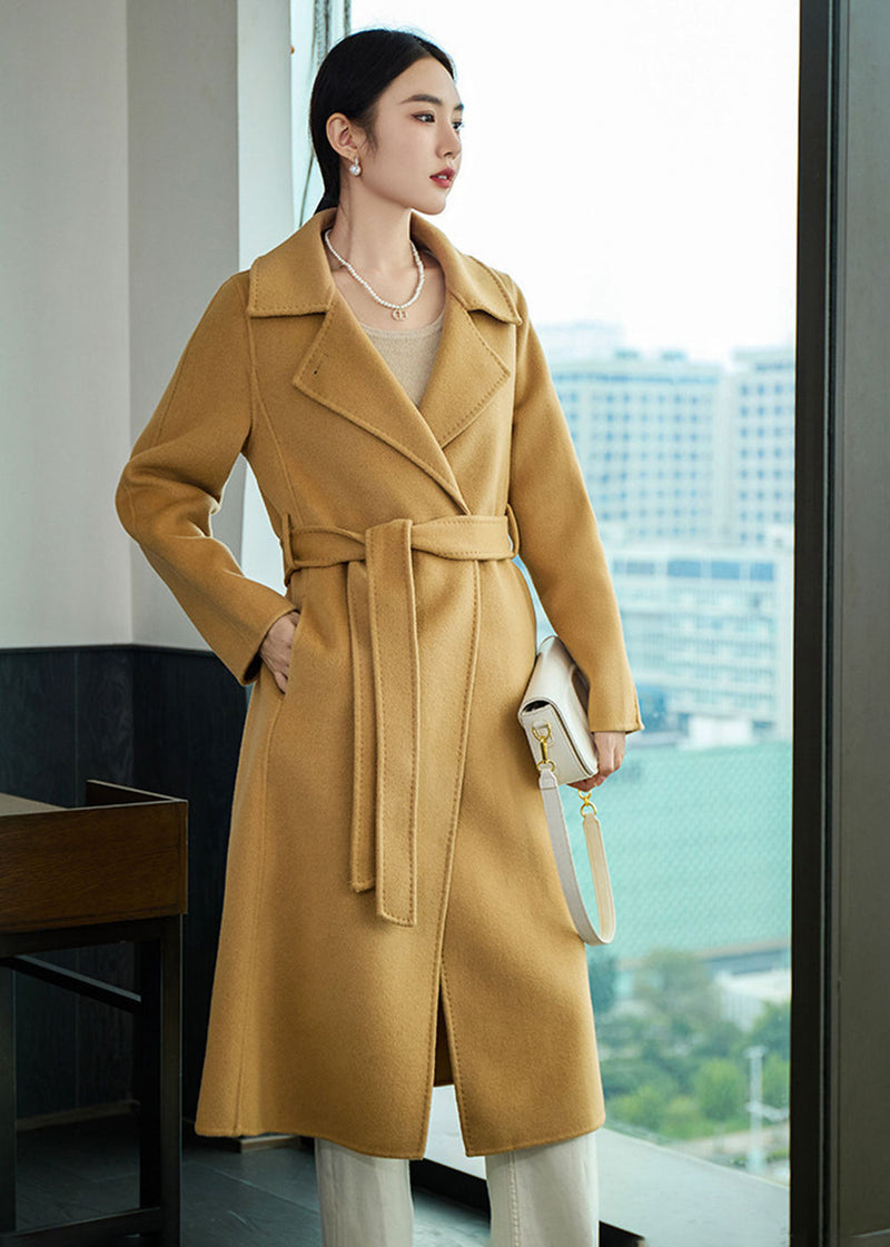 Vivian Seven Women's Lois Longline Belted Double Face Wool Coat Camel